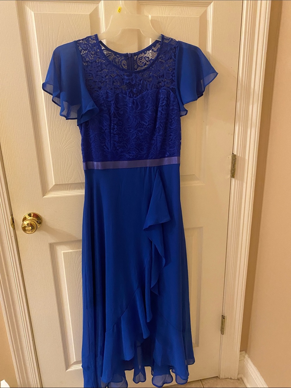 Elegant Royal Blue Lace & Chiffon Midi Dress, Size Medium, Bery Love brand